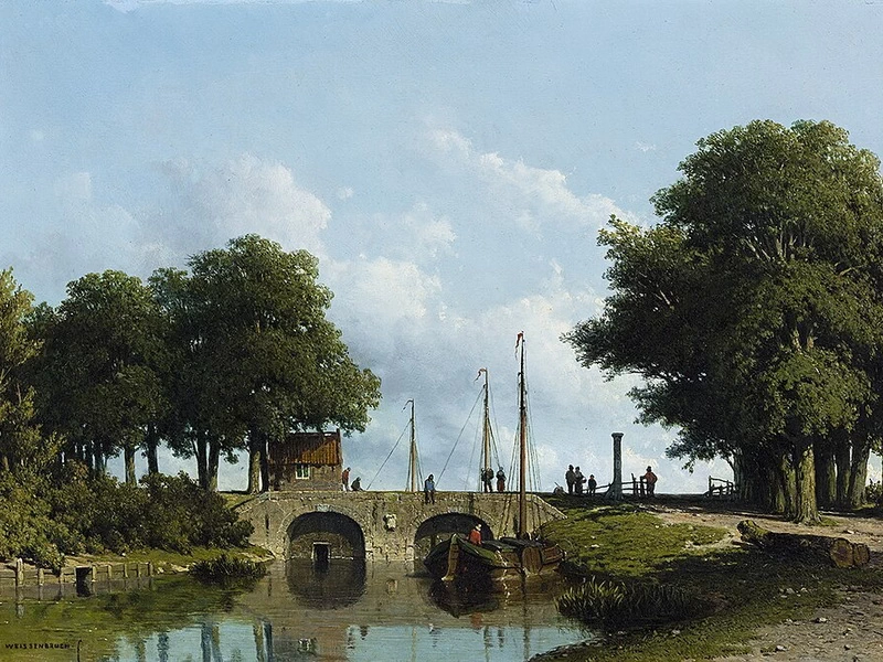 1822-Jan Weissenbruch - Paesaggio con una chiusa, Le chiuse del Nederwaard vicino a Elshout - Museo di Groninga